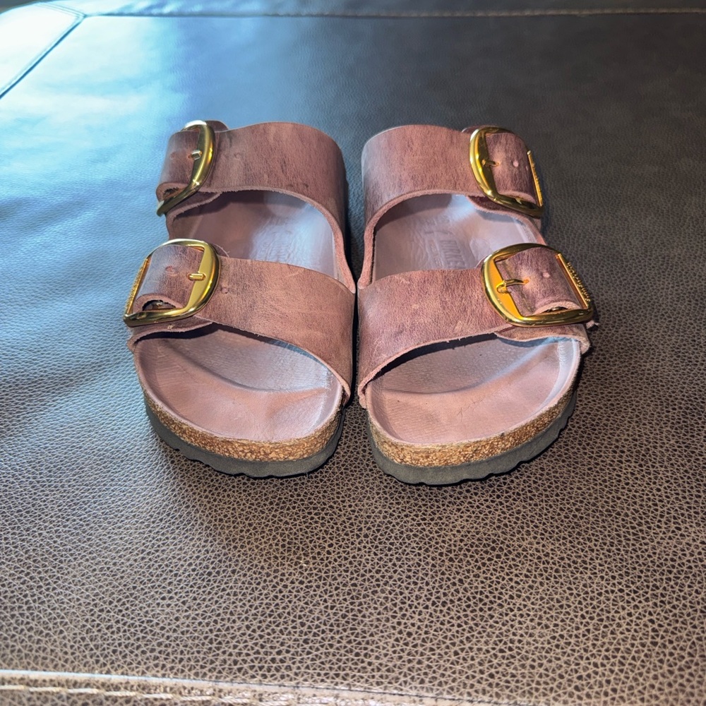 Birkenstock Faded Purple Oiled Leather Sandals with Gold Buckles